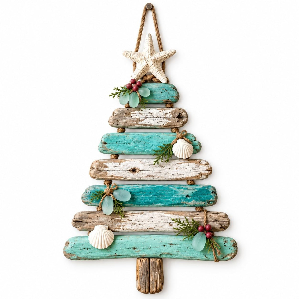 Coastal Christmas Driftwood Tree – Lighted Beach-Inspired Wall Decor