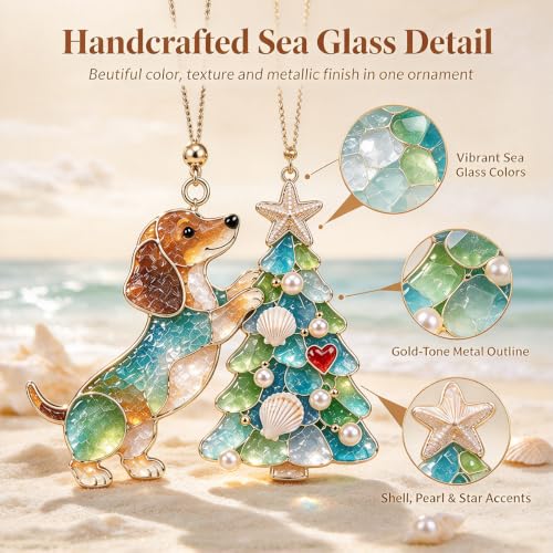 Coastal Dachshund Christmas Ornament – Sea Glass Dog Lover Decor | 2/$29.99 · 3/$39.99