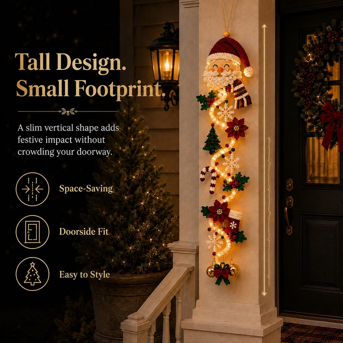 Glowing Christmas Door Hanger – Warm LED Holiday Wall Decor