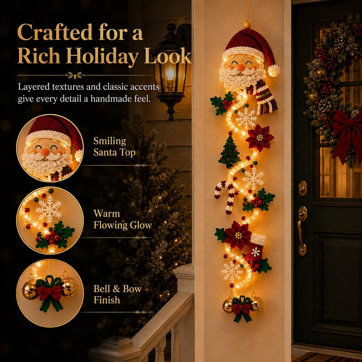 Glowing Christmas Door Hanger – Warm LED Holiday Wall Decor