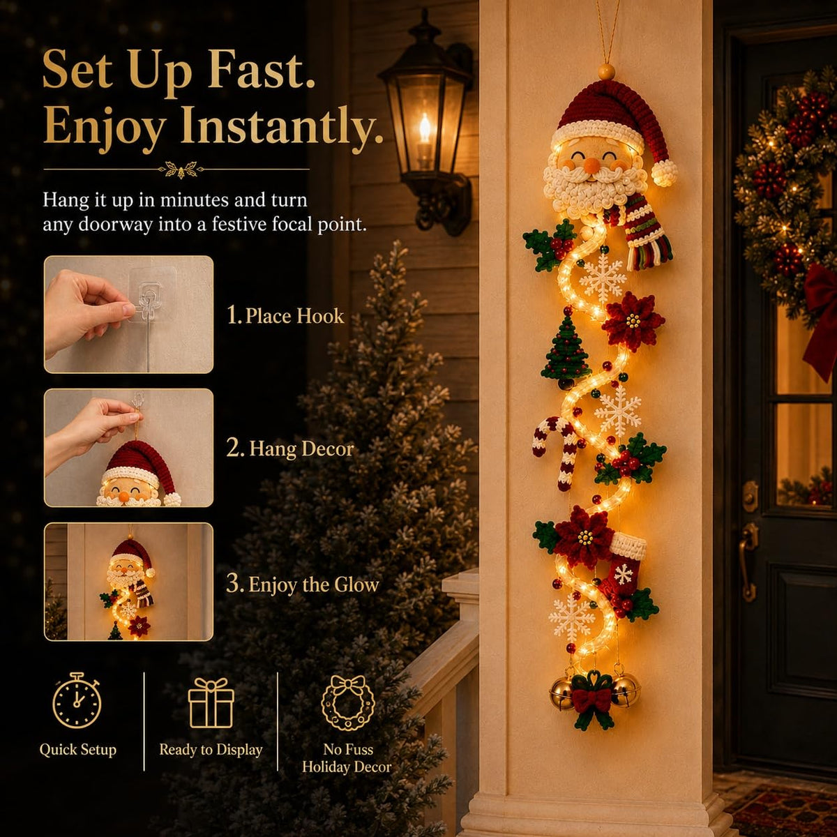 Glowing Christmas Door Hanger – Warm LED Holiday Wall Decor