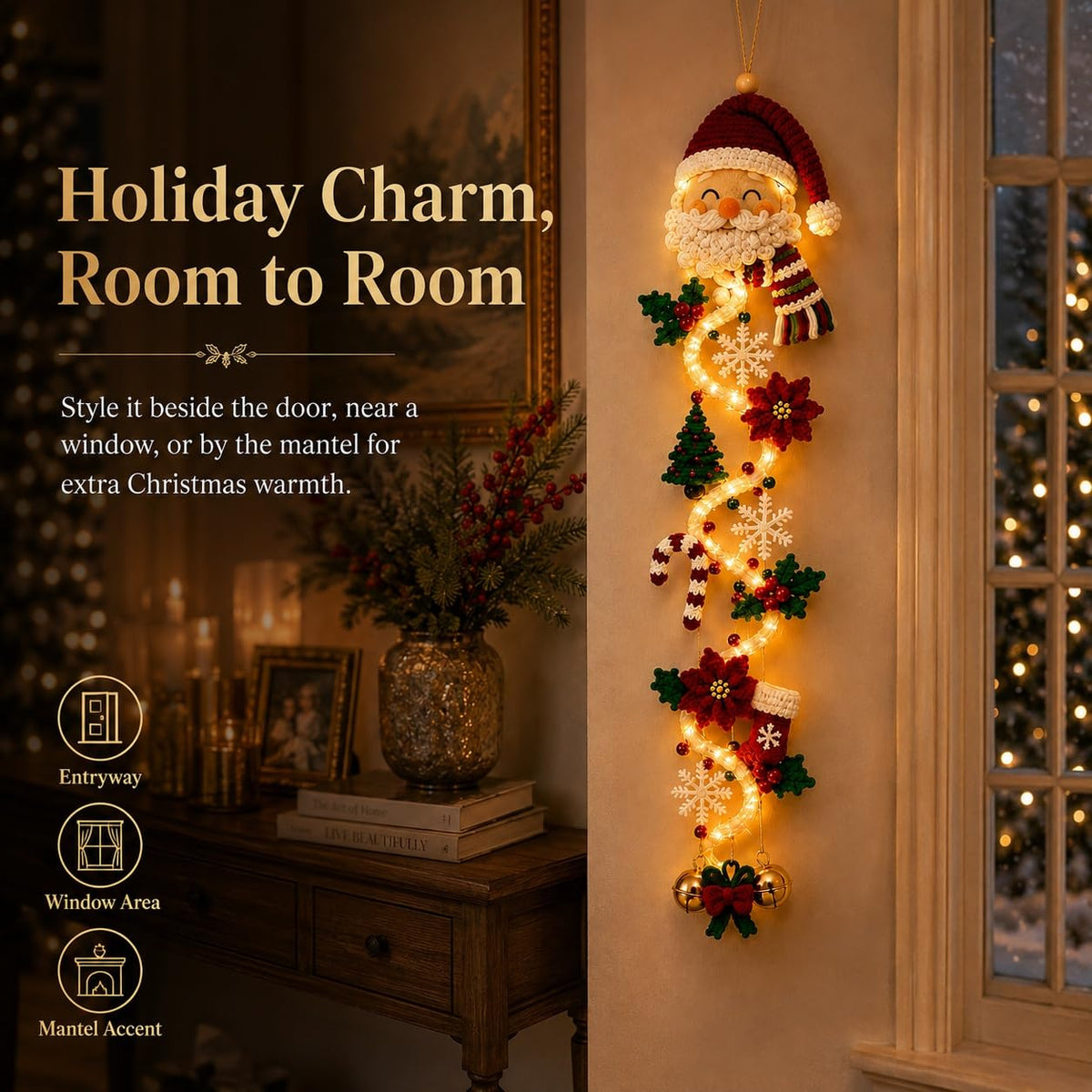 Glowing Christmas Door Hanger – Warm LED Holiday Wall Decor