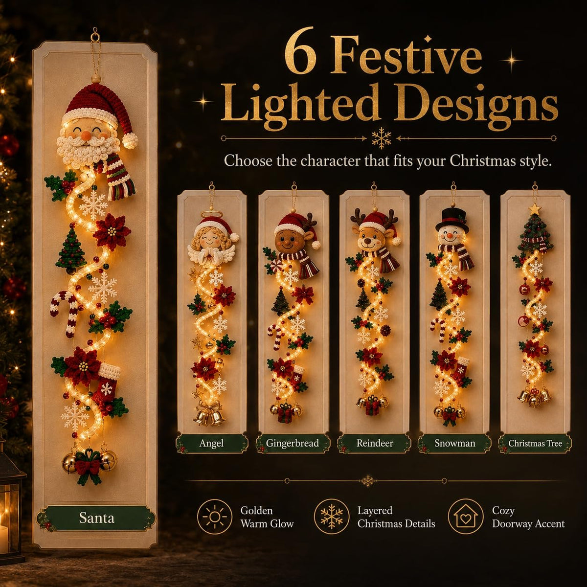 Glowing Christmas Door Hanger – Warm LED Holiday Wall Decor