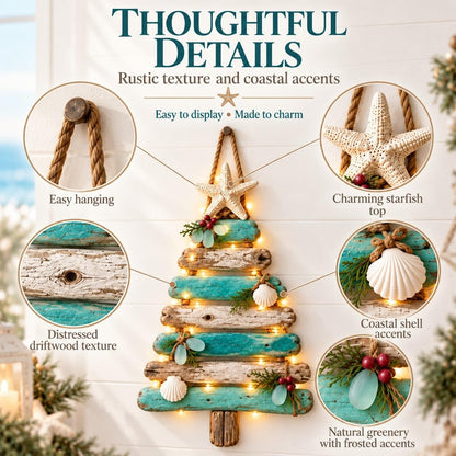 Coastal Christmas Driftwood Tree – Lighted Beach-Inspired Wall Decor