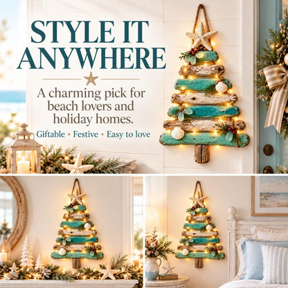 Coastal Christmas Driftwood Tree – Lighted Beach-Inspired Wall Decor