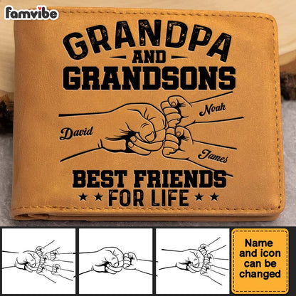 Personalized Gift For Grandpa, Grandson Friends For Life Leather Wallet 37951