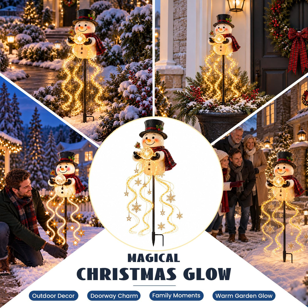 Snowman Magic Fountain Light – Solar LED Christmas Garden Decor