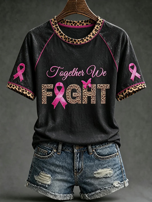 Women's breast cancer encouragement slogan printed casual short-sleeve T-shirt