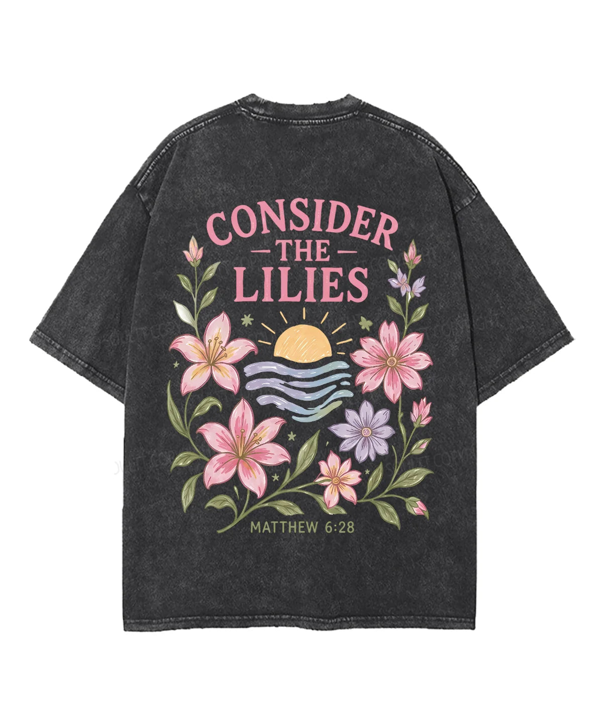 Consider The Lilies　 Double Sided Unisex Washed Christian T-shirt