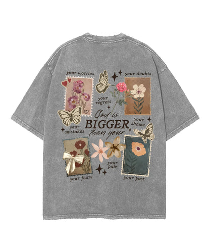 God Is Bigger Than Double Sided Unisex Washed Christian T-shirt