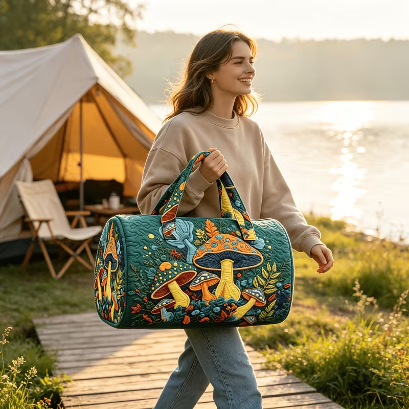 Vintage Mushroom Quilted Weekender Bag