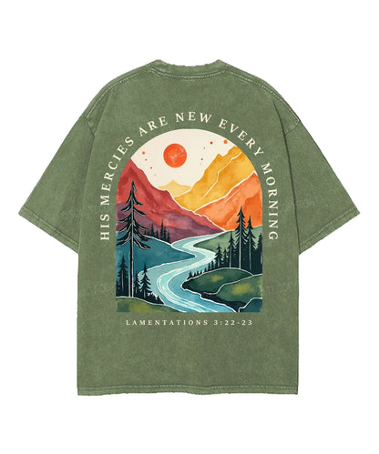His Mercies Are New Every Morning Double Sided Unisex Washed Christian T-shirt