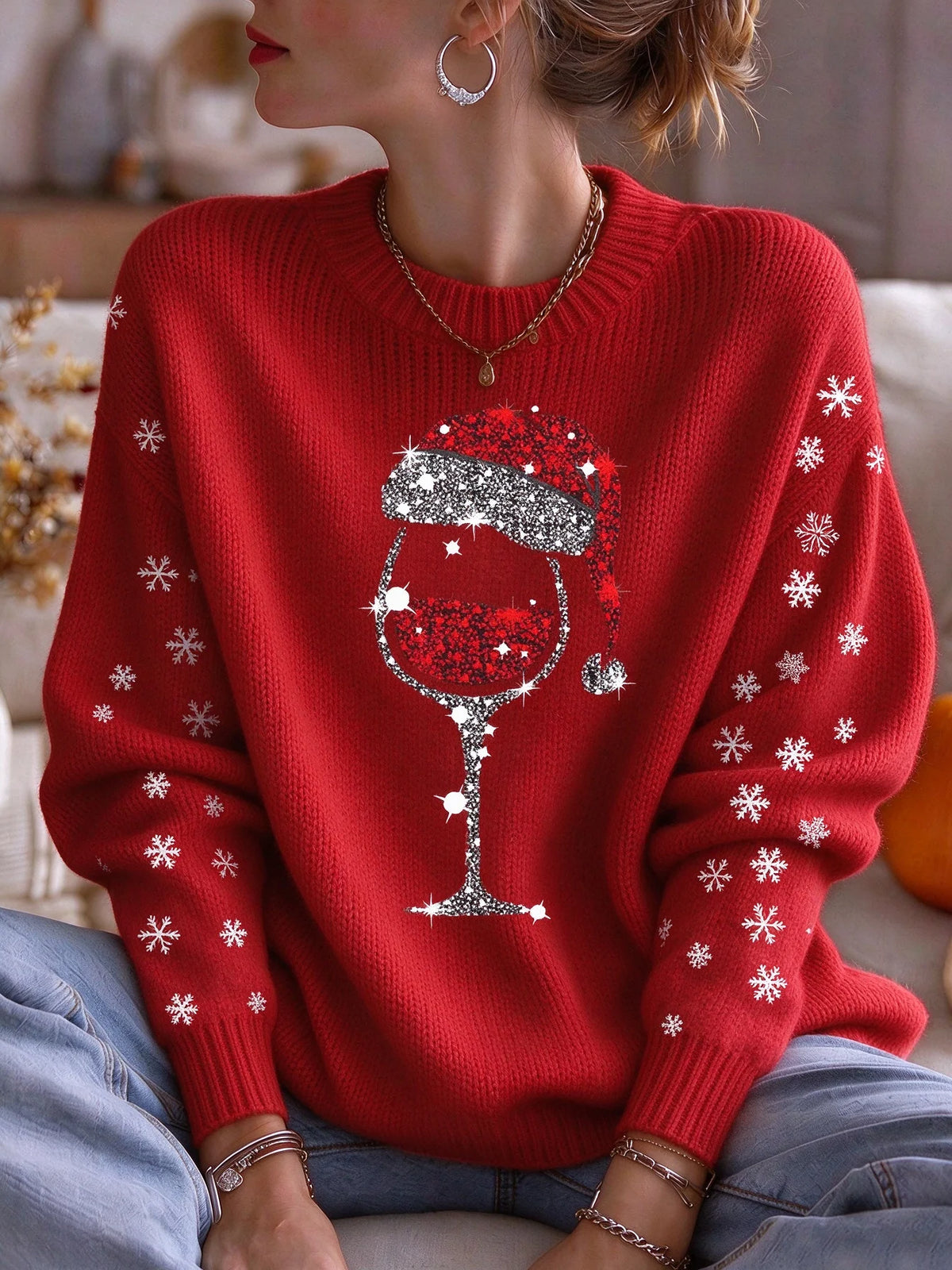 Women's Christmas Print Casual Knit Top