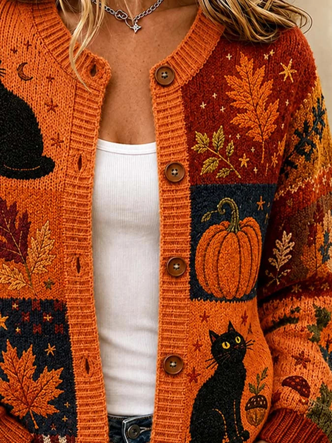Women'S Casual Maple Leaf Knit Cardigan