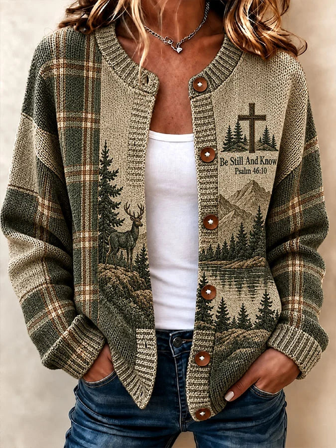Women's Be Still And Know, Psalm 46:10 Print Knit Cardigan
