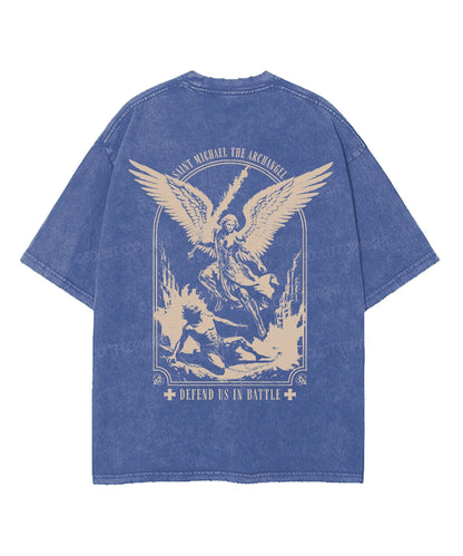 Saint Michael The Archangel Double Sided Unisex Washed Christian T-shirt