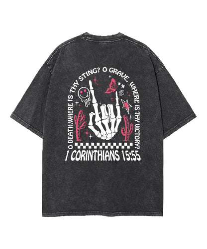 O Death Where Is Thy Sting Double Sided Washed Christian T-shirt