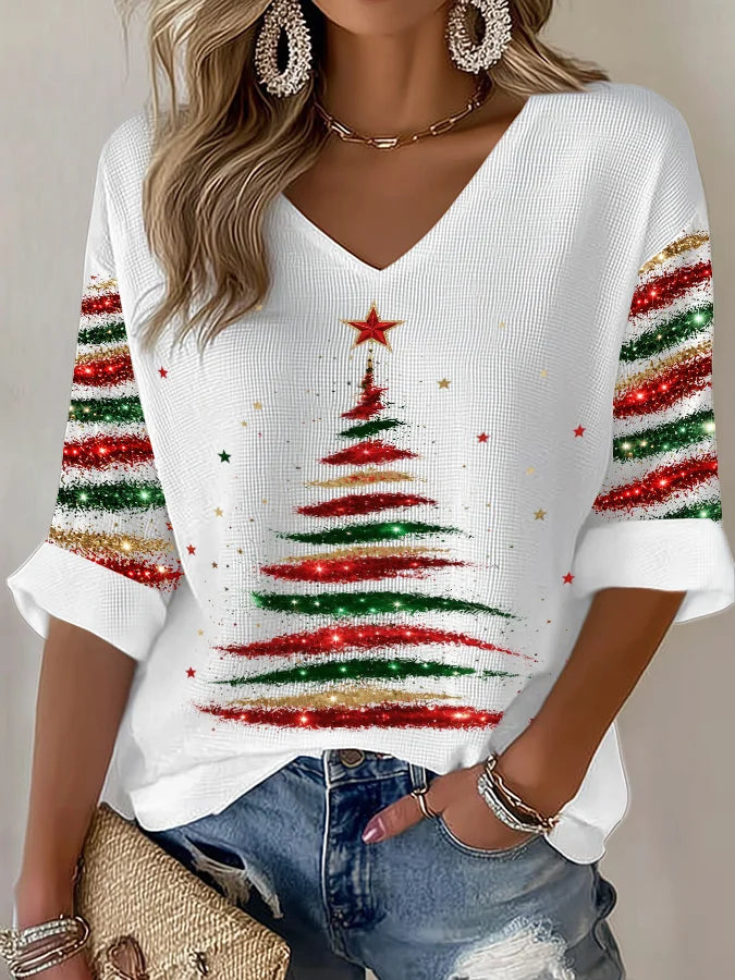 Women's Casual Printed Waffle Top