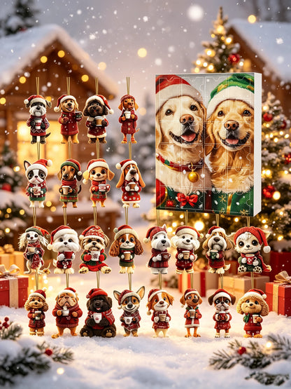 24-Piece Assorted Dog-Themed Christmas Ornament Advent Calendar Blind Box（2D Acrylic Flat）