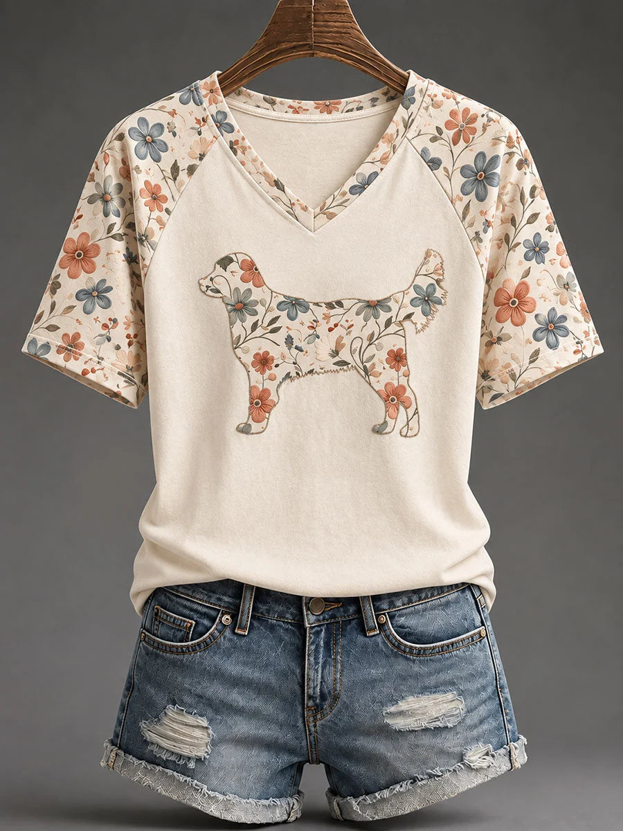 Women's Golden Retriever Floral Print Casual T-Shirt