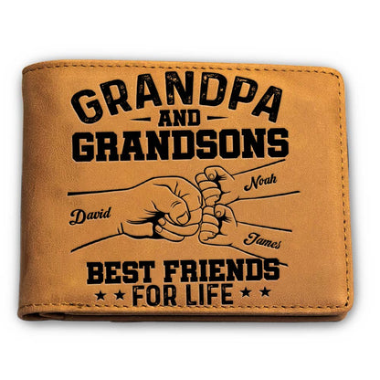Personalized Gift For Grandpa, Grandson Friends For Life Leather Wallet 37951