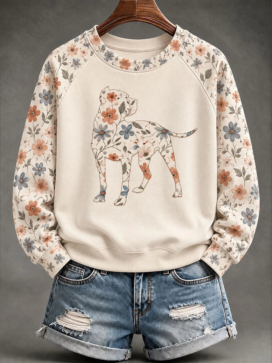 Women's Pit Bull Floral Print Casual Raglan Sleeve Sweatshirt