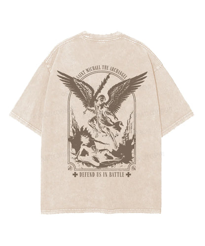 Saint Michael The Archangel Double Sided Unisex Washed Christian T-shirt