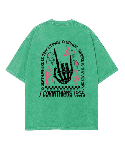 O Death Where Is Thy Sting Double Sided Washed Christian T-shirt