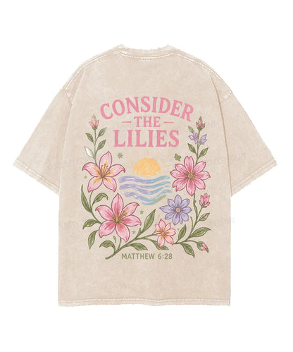 Consider The Lilies　 Double Sided Unisex Washed Christian T-shirt