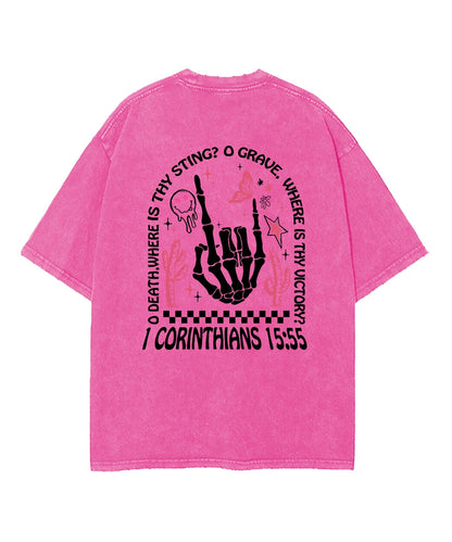 O Death Where Is Thy Sting Double Sided Washed Christian T-shirt