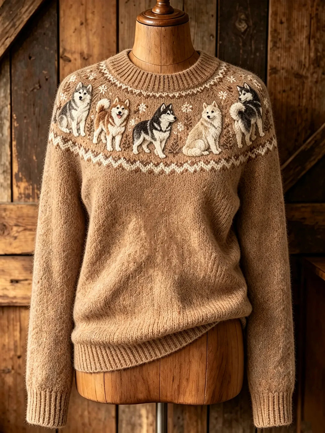 Women's cute puppy design casual long-sleeve sweater
