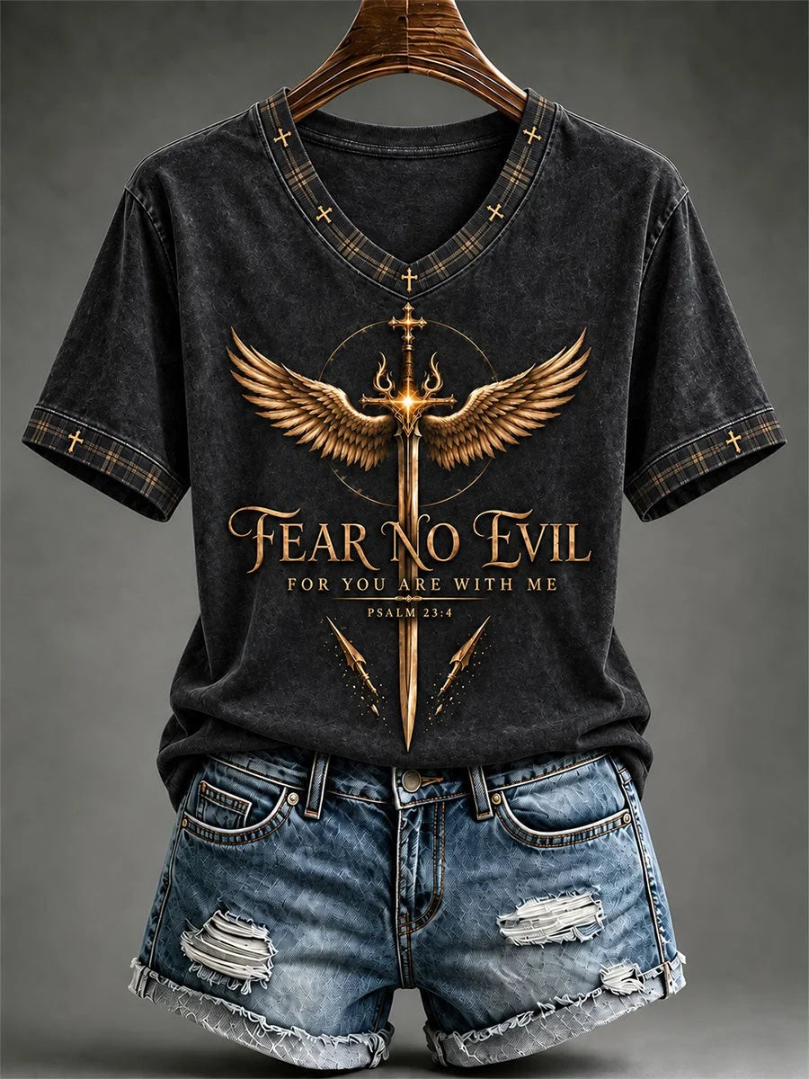 Women's Fear No Evil For You Are With Me Print T-shirt