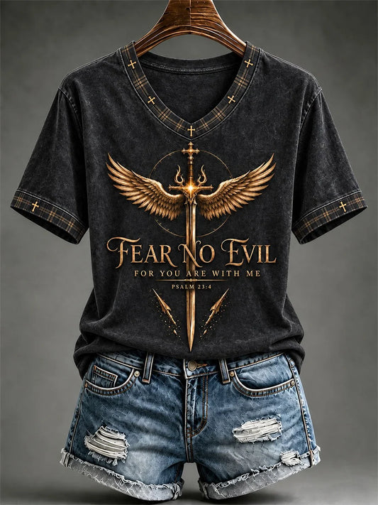 Women's Fear No Evil For You Are With Me Print T-shirt