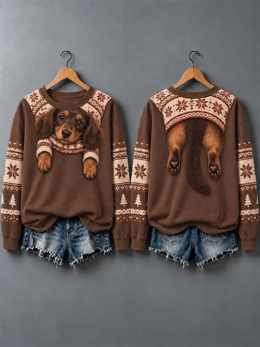 Women's Cute Dogs In Autumn And Winter Print Sweatshirt