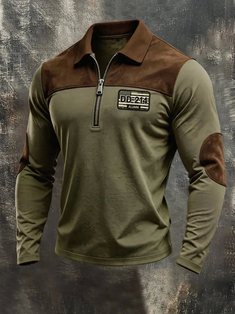 Men's Casual Veterans Day Print Zip-up Sweatshirt