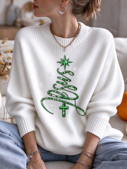 Women's Christmas Faith Print Casual Knit Top
