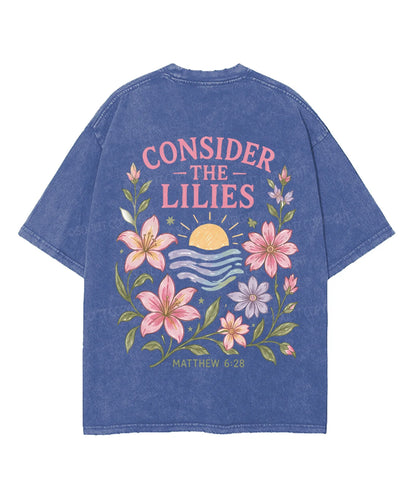 Consider The Lilies　 Double Sided Unisex Washed Christian T-shirt