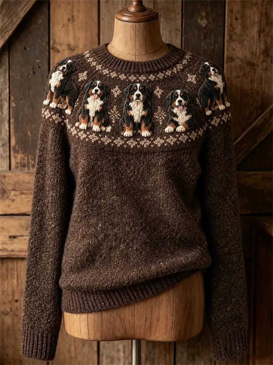 Women's Vintage Bernese Mountain Dogs Yoke Isle Print crew neck sweater