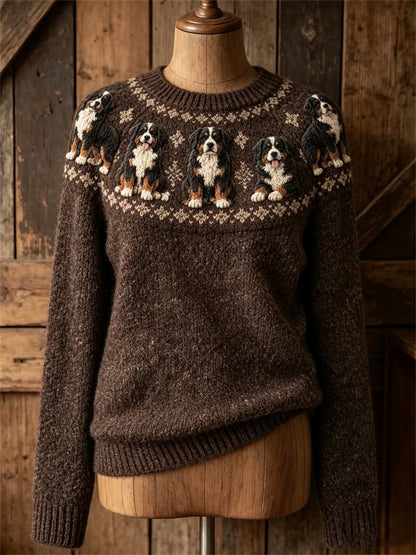 Women's Vintage Bernese Mountain Dogs Yoke Isle Print crew neck sweater