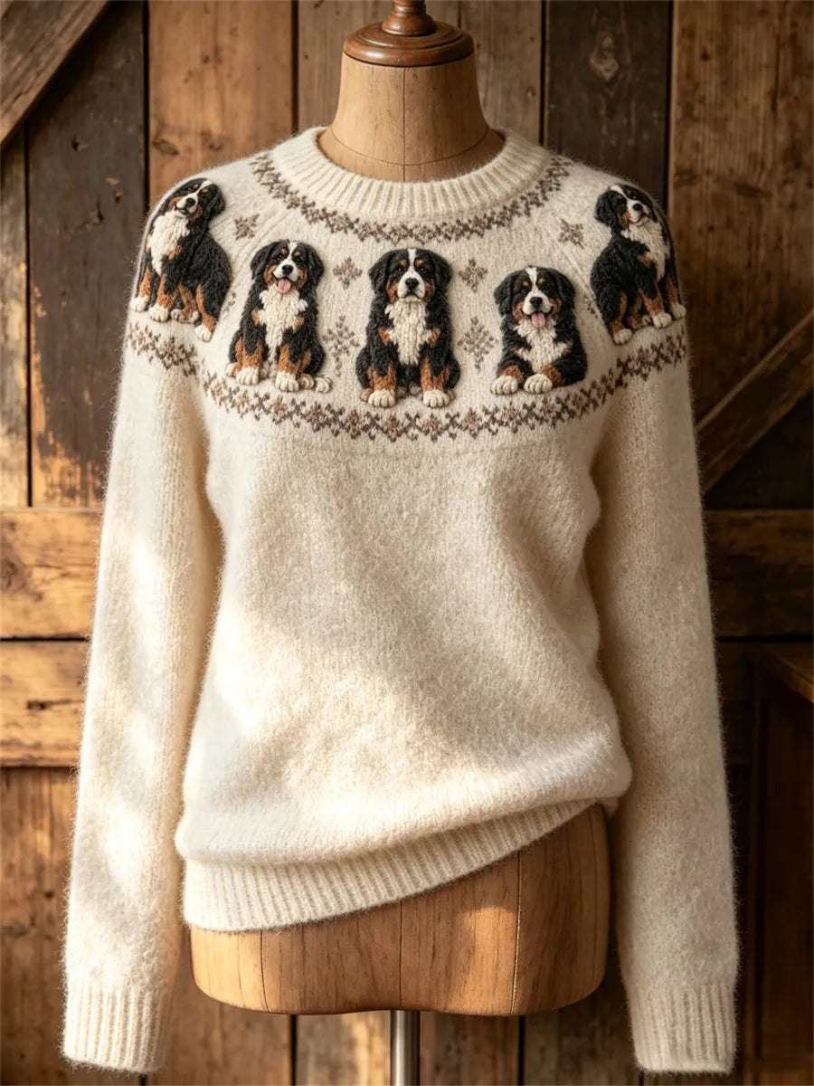 Women's Vintage Bernese Mountain Dogs Yoke Isle Print crew neck sweater