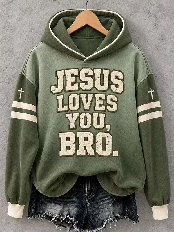 Women's Jesus Loves You Bro Ombre Print Casual Hoodie