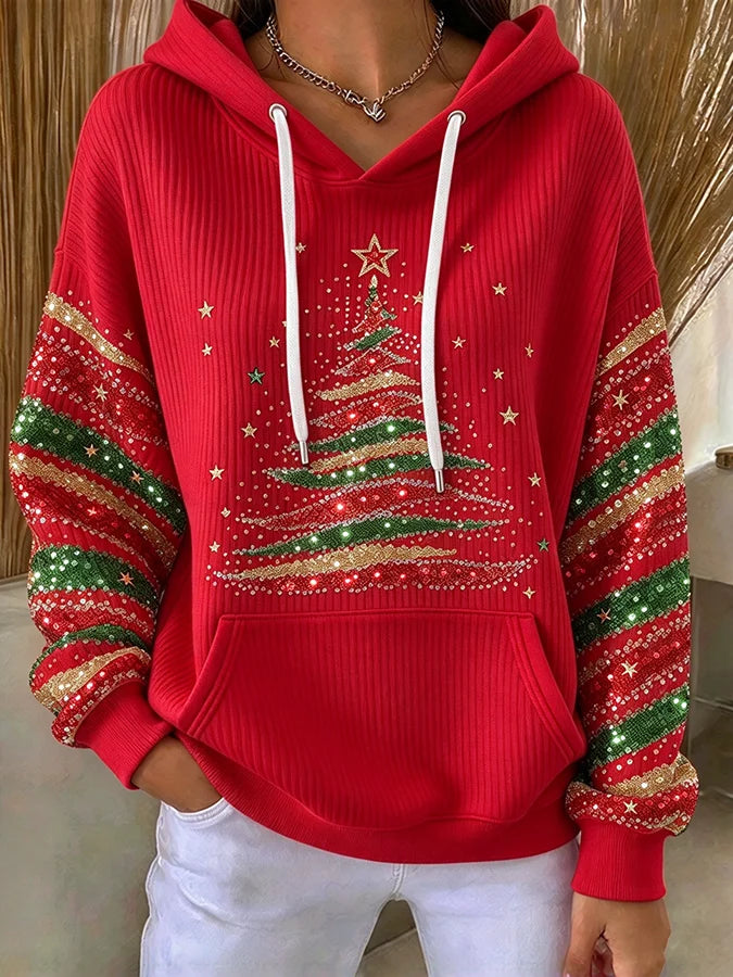Women's Casual Printed Hooded Knit Top