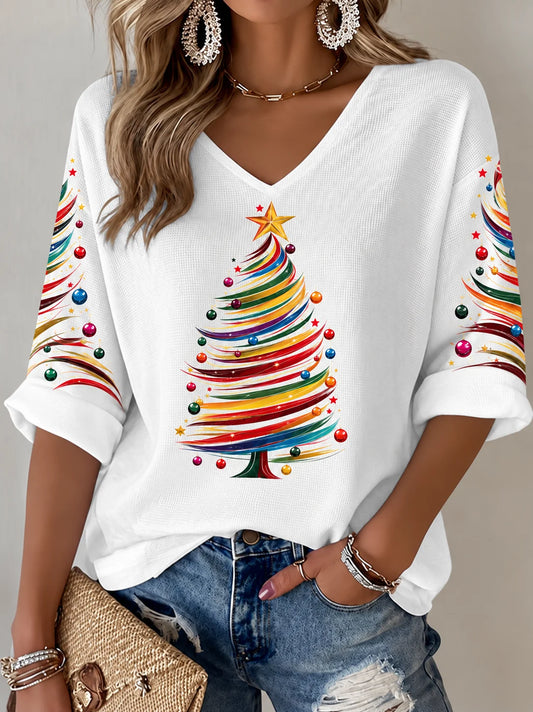 Women's Casual Printed Waffle Top