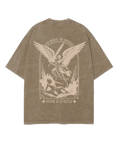 Saint Michael The Archangel Double Sided Unisex Washed Christian T-shirt