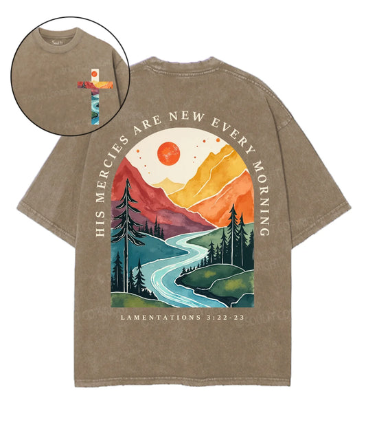 His Mercies Are New Every Morning Double Sided Unisex Washed Christian T-shirt