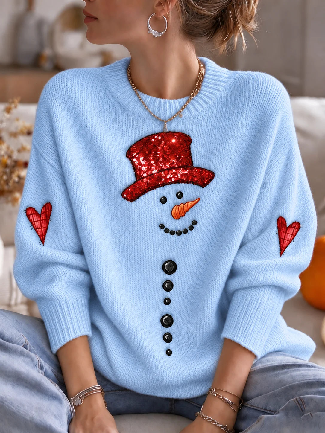 Women's Christmas Print Casual Knit Top