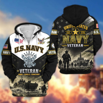 Premium US Veterans Zip Up Hoodie CPHN160912, Gifts For US Veterans, Gifts For Veterans Day.