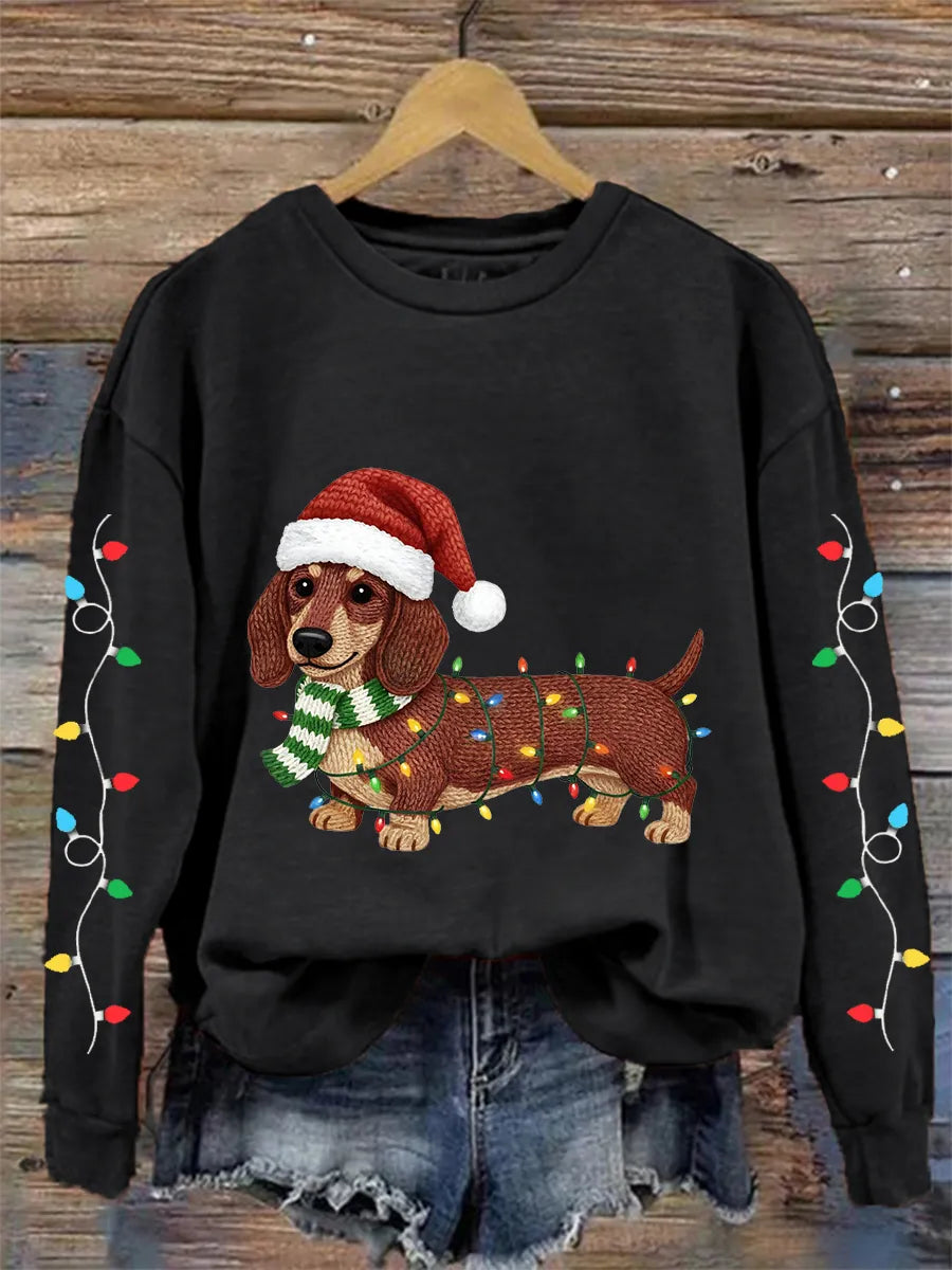 Women's Christmas Lights Dachshund Print Casual Sweatshirt