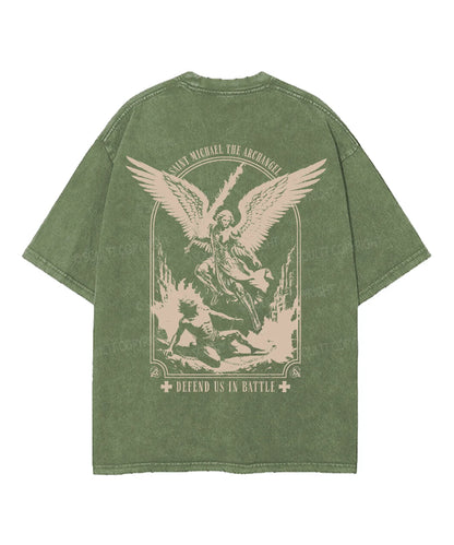 Saint Michael The Archangel Double Sided Unisex Washed Christian T-shirt