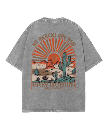 His Mercies Are New Double Sided Washed Christian T-shirt